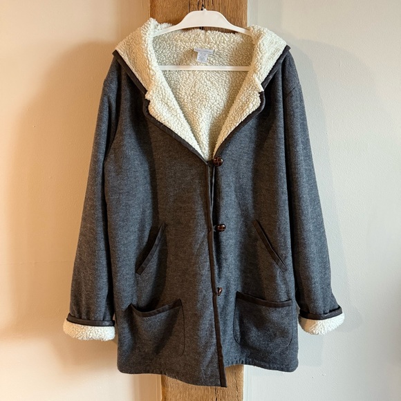Soft Surroundings Gray Wool Hooded Sherpa Lined Jacket Size 2X - Picture 1 of 8